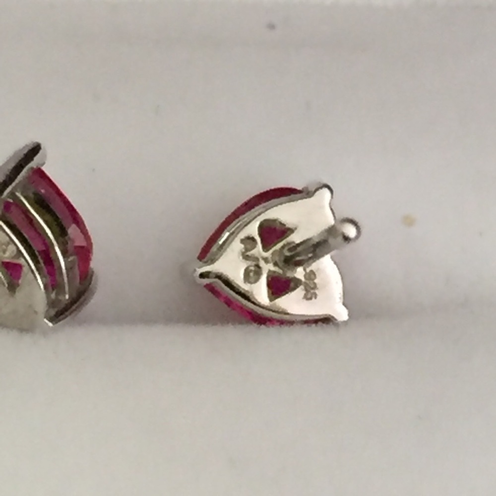 Sterling Red Ruby Heart Stud Earrings - image 5